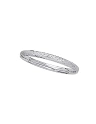 14K White Gold 07" 6.30mm Polish Texture Diamond Shape Design Top Round Domed Fancy Bangle With Clasp