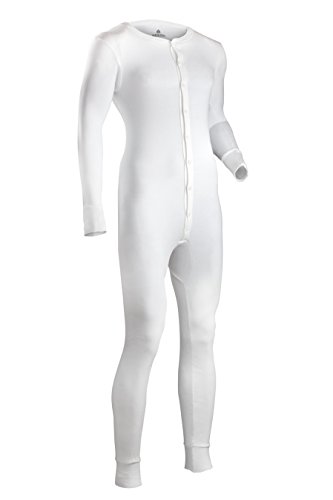 Indera Men's Tall Cotton 1 x 1 Rib Union Suit, White, Medium