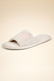 Open Toe Bow Velour Slippers