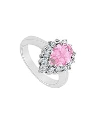 Pink Sapphire and Diamond Ring 14K White Gold - 1.50 CT TGW