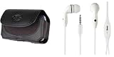 REIKO-OEM 3.5mm Stereo Headset Headphone + Premium Leather Case Holster with Belt Clip for Tmobile HTC Amaze 4G NisaTechWorld