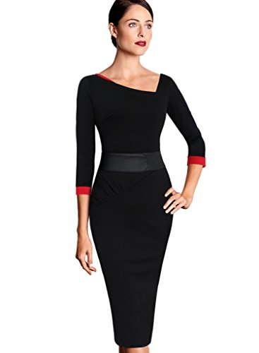 VfEmage Womens Asymmetric Neck Ruched Vintage Tunic Work Party Casual Dress
