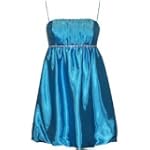Satin Crystal Babydoll Bubble Mini Dress in Turquoise