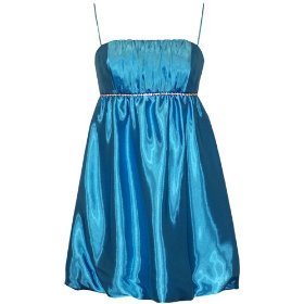 Satin Crystal Babydoll Bubble Mini Dress in Turquoise