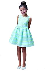 Girls Striped Print Tea Length Organza  Dress