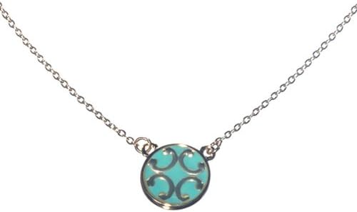 Designer Inspired 16" Gold Tone Necklace That Has a 1/2" Pendant with Mint Green Enamel. Has a 2" Extender.