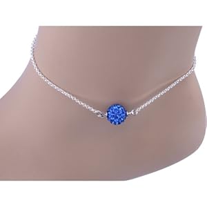 Kadima Swarovski Elements Crystal Disco Ball Sapphire Anklet,Anklet Length 8.5 Inches, Ball Size:6mm