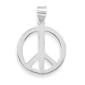 Sterling Silver.polished Peace Symbol Pendant W/18" Chain Necklace by 