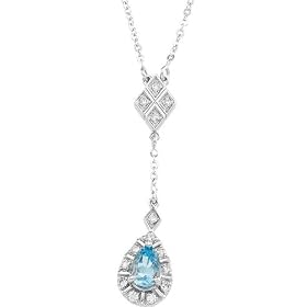 14K White Gold Genuine Aquamarine and Diamond Drop Necklace by The Jewelers Collection