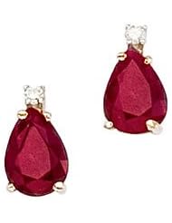14K Yellow Gold Pear Ruby and Diamond Earrings