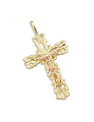 14k Yellow and Rose Gold Cross Crucifix Charm Pendant .