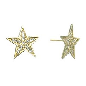 14K Yellow Gold 15mm CZ Paved Star Stud Earrings