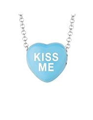 Sterling Silver 12mm Blue enamel Sweethearts KISS ME Heart Pendant