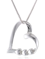 Sterling Silver Open Heart Pendant Necklace with Hearts, 18"