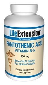 Life Extension Pantothenic Acid B5 Capsules, 500 mgs, 100 Count