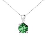 9ct White Gold Created Emerald Pendant & 18 Chain