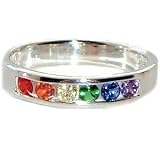 Gay Pride Silver Ring with Stones Size 10