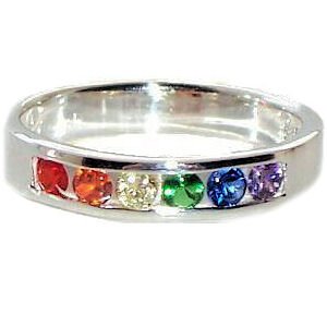 Gay Pride Silver Ring with Stones Size 7