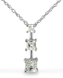 Sterling Silver 1.0 CTW Three-Stone Square CZ Pendant on 18" Chain