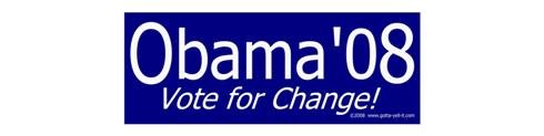 Obama '08 - Vote for Change! - Static Cling Window Decal - Medium 9.25 in x 3.5 in.
