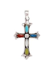CleverSilvers Marquise Multicolor Stone Cross Pendant