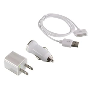 3 in 1 USB Sync Data Cable US Travel & Car Charger for iPhone 4, 4S, 3GS, iPod Classic, Touch 4, Nano