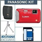 Panasonic LUMIX DMC-TS20 Digital Camera Kit - Red - with 8GB SD Memory Card, Camera Case, Table Top Tripod