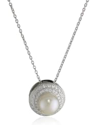 ELLE Jewelry Sterling Silver Pearl and Micro Pave Cubic Zirconia Necklace 18"