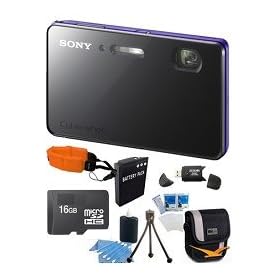 Sony Cyber-shot DSC-TX200V 18.2 MP Waterproof Digital Camera with 5x Optical Zoom and 3.3-inch OLED (Violet) with 16GB Card, Spare Battery, Card Reader, Floating Strap, Digpro Case, Mini Tripod, LCD Screen Protectors, Lens Cleaner + More