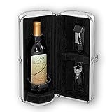 Picnic Time Echo 1-Bottle Insulated, Aluminum Wine Case w/ Corkscrew & Stopper (Black/Silver)