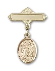 14K Gold Baby Badge with St. Fiacre Charm and Polished Badge Pin