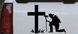 Fireman At The Cross Christian Car Window Wall Laptop Decal Sticker -- Black 3in X 4in