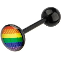 Bioplast Black Rainbow Logo Barbell Tongue Ring