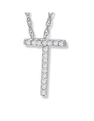 14K White Gold Diamond "T" Initial Pendant, 16" Necklace