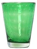 Hand Blown Glass Pine Green Bubbles Glass Set of Four 4.75"H 12oz