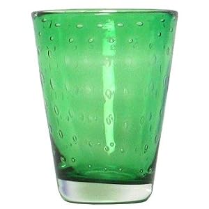 Hand Blown Glass Pine Green Bubbles Glass Set of Four 