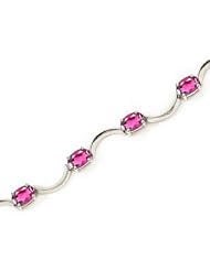 14K White Gold Oval Pink Topaz Bracelet