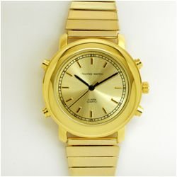 Man’s Gold Tone Talking Watch with Gold Face 3 Alarm Tones, Expansion Band