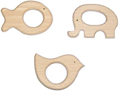 Organic Beech Wood Teether Toy / Teething Ring (Elephant, Fish, Bird) Set of 3 Toys