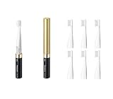 Panasonic Pocket Doltz EW-DS12 Black & Gold | Power Toothbrush 1.06oz + 6 Replacement brush Set