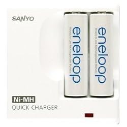 Sanyo Eneloop 2 Pack AA NiMH Pre-Charged Rechargeable Batteries w/ Charger