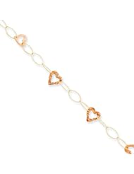 14k Gold Two-tone Adjustable Heart Anklet, 9 inch