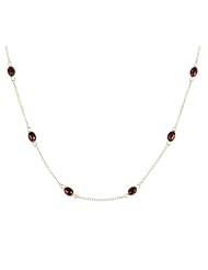 Sterling Silver with 9 Garnet Oval Cabochon Necklace, 18"