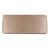Satin Long Clutch, Rhinestone Decore - Evening Bag - Angelina