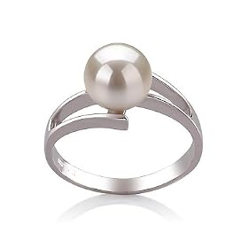 PearlsOnly Jenna White 7-8mm AAA Freshwater Sterling Silver Pearl Ring