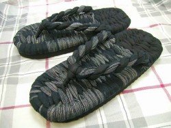 あさぶらタイプ平ソールつき布ぞうり　しじら黒ストライプ　Ｌサイズ