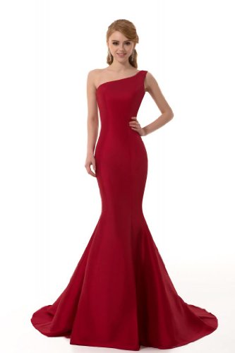 GEORGE DESIGN Brief Elegant Burgundy Mermaid One-Shoulder Evening Dress Size 6 Burgundy
