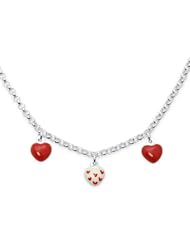 Unicornj Sterling Silver Childrens Necklace with Red Heart Charms