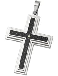 Stainless Steel & Gold Cross Pendant with Diamond & Carbon Fiber