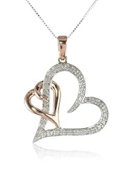 10k White Gold Rose Gold Double Heart Diamond Pendant Necklace (1/10 cttw, I-J Color, I2-I3 Clarity), 18